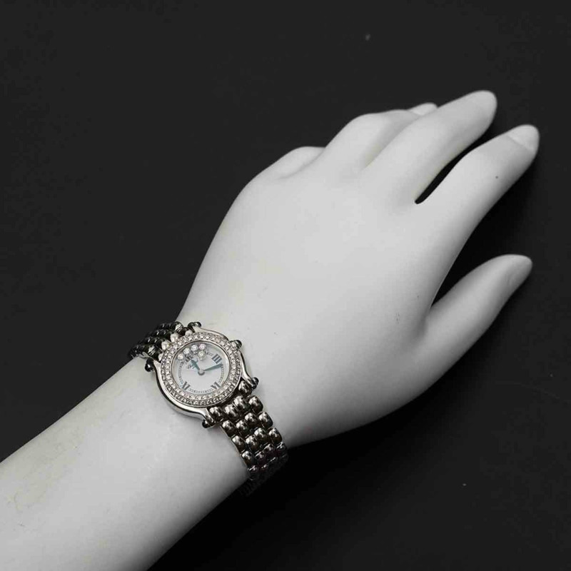 蕭邦 Happy Sport 27/8294-23 女士腕錶，鑲鑽錶圈，5 顆鑽石，白色石英機芯-2