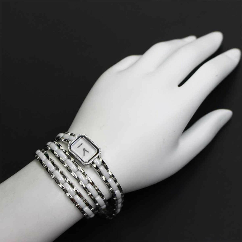 香奈兒 Premiere 三重錶鍊 H3059 女士鑽石錶圈白色陶瓷石英腕錶-2