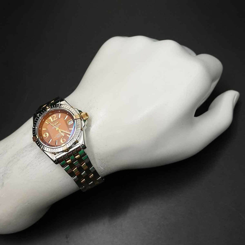 百年靈 Calisto 雙色腕錶 B77346 女士棕色日期顯示黃金石英錶-2