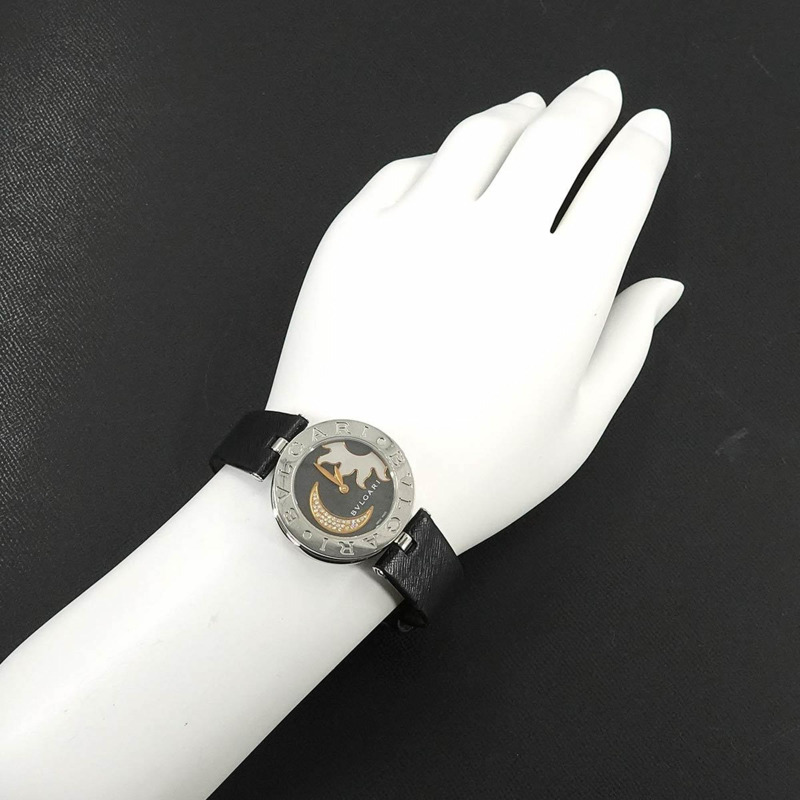 寶格麗 B-Zero1 BZ30S 女士日月光鑽石黑色石英腕錶-3