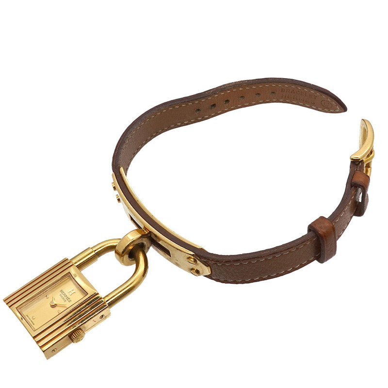 愛馬仕 Kelly 女士腕錶,金色棕色石英錶殼,帶 Cadena 錶帶-3