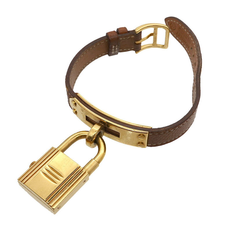 愛馬仕 Kelly 女士腕錶,金色棕色石英錶殼,帶 Cadena 錶帶-4