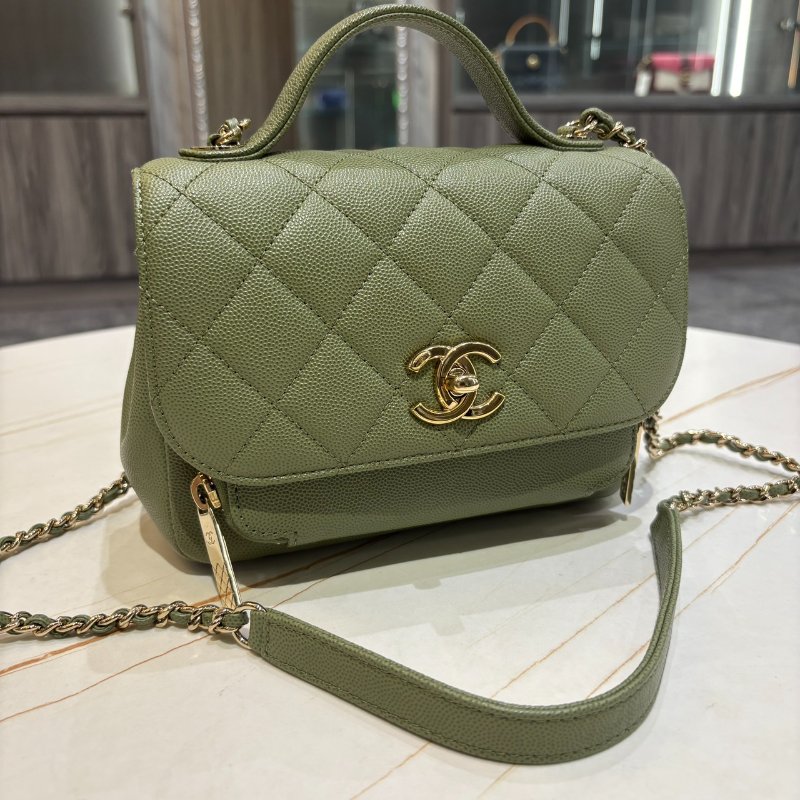 *SHIHNA名牌精品*Chanel business affinity bag郵差包 mini flap 荔枝牛皮 綠色金鍊(保卡)-0