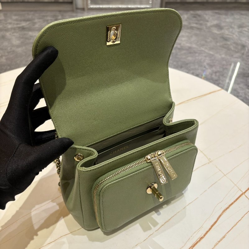 *SHIHNA名牌精品*Chanel business affinity bag郵差包 mini flap 荔枝牛皮 綠色金鍊(保卡)-7