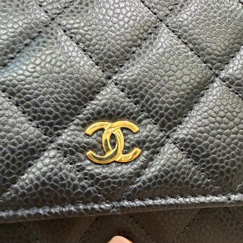 Chanel 黑荔枝牛皮金釦經典WOC-1