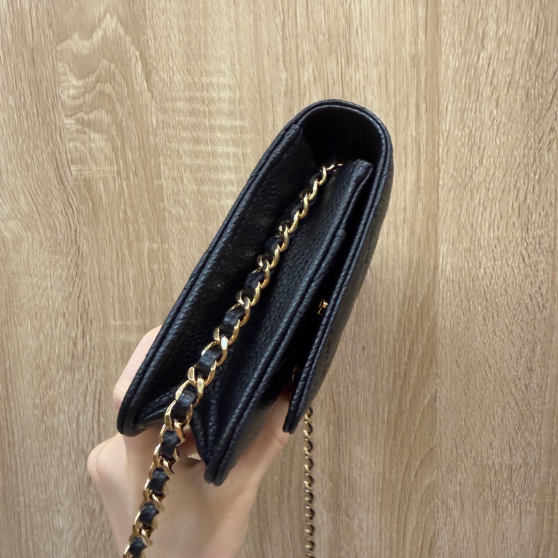 Chanel 黑荔枝牛皮金釦經典WOC-3