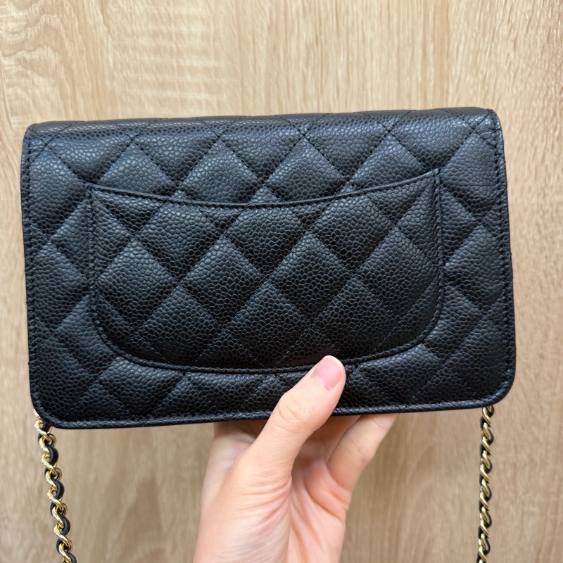 Chanel 黑荔枝牛皮金釦經典WOC-5