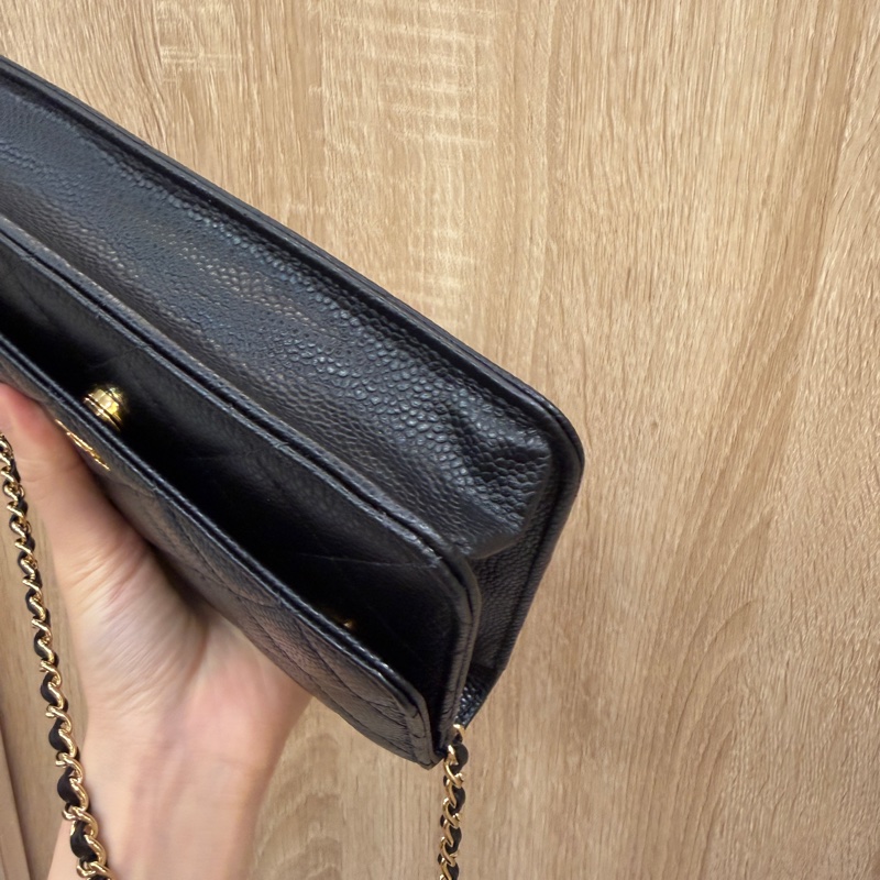 Chanel 黑荔枝牛皮金釦經典WOC-8