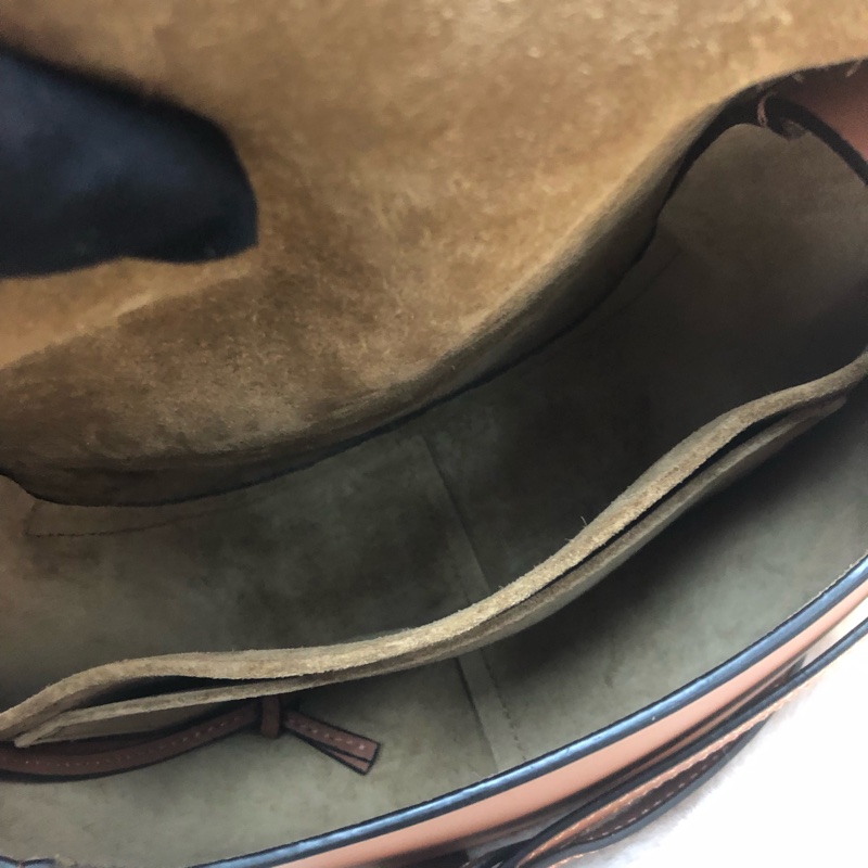 Loewe Gate 啡色拼米色提花布帶斜孭袋 XB930-12