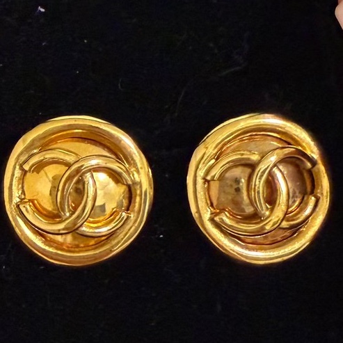 chanel 香奈兒 vintage 金色 鏤空 雙C 耳環 耳夾 耳飾 夾式耳環-8