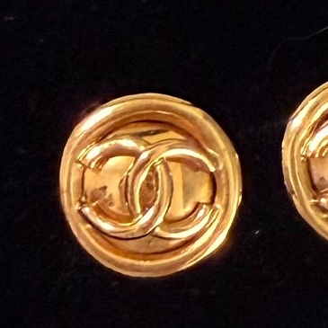 chanel 香奈兒 vintage 金色 鏤空 雙C 耳環 耳夾 耳飾 夾式耳環-10