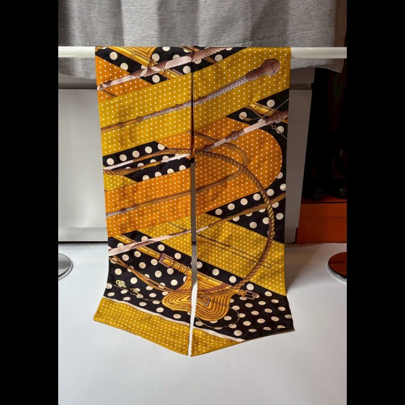 Hermes 黃黑底波爾卡圓點大twilly clic clac a pois-0