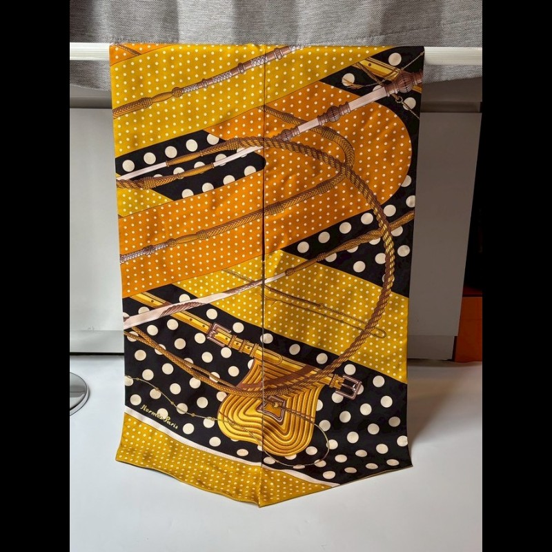 Hermes 黃黑底波爾卡圓點大twilly clic clac a pois-1