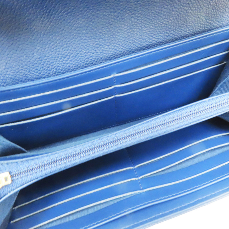 藍色 牛皮 菱格紋 荔枝紋 BOY 扣式長夾 銀扣 A80286-4