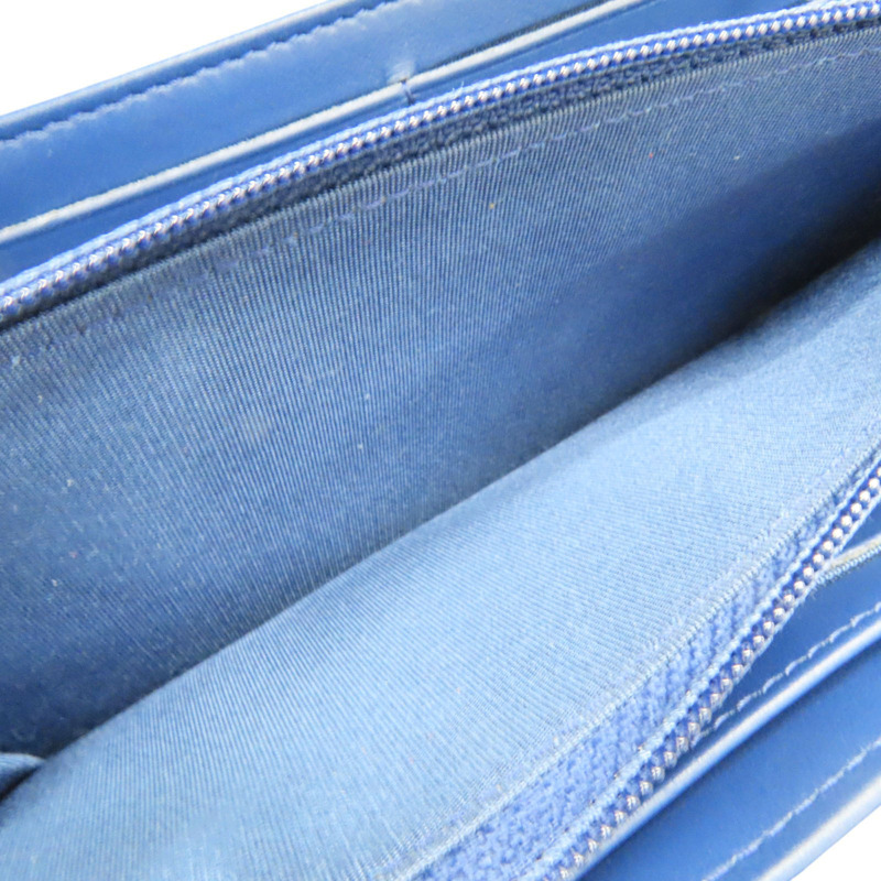 藍色 牛皮 菱格紋 荔枝紋 BOY 扣式長夾 銀扣 A80286-5