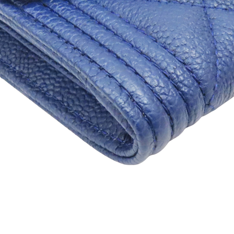 藍色 牛皮 菱格紋 荔枝紋 BOY 扣式長夾 銀扣 A80286-8