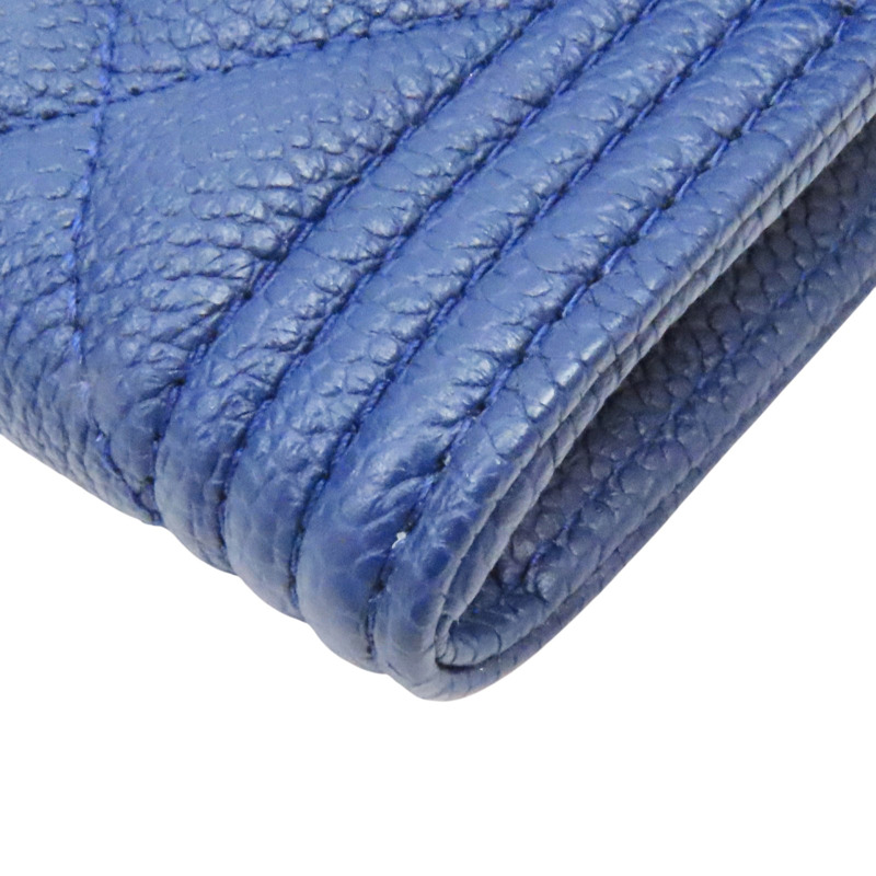 藍色 牛皮 菱格紋 荔枝紋 BOY 扣式長夾 銀扣 A80286-9