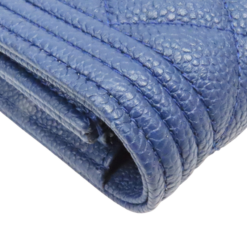 藍色 牛皮 菱格紋 荔枝紋 BOY 扣式長夾 銀扣 A80286-10