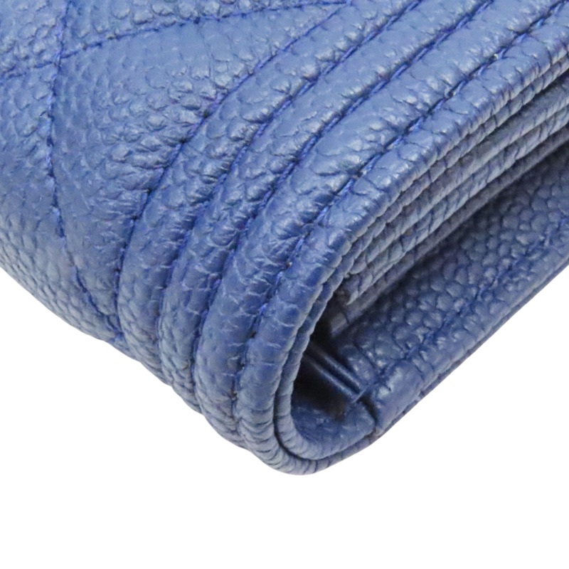 藍色 牛皮 菱格紋 荔枝紋 BOY 扣式長夾 銀扣 A80286-11