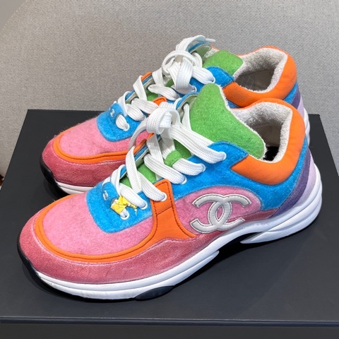CHANEL香奈兒粉色拼色低幫運動鞋 38.5碼 G34360