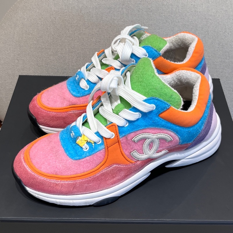 CHANEL香奈兒粉色拼色低幫運動鞋 38.5碼 G34360-0