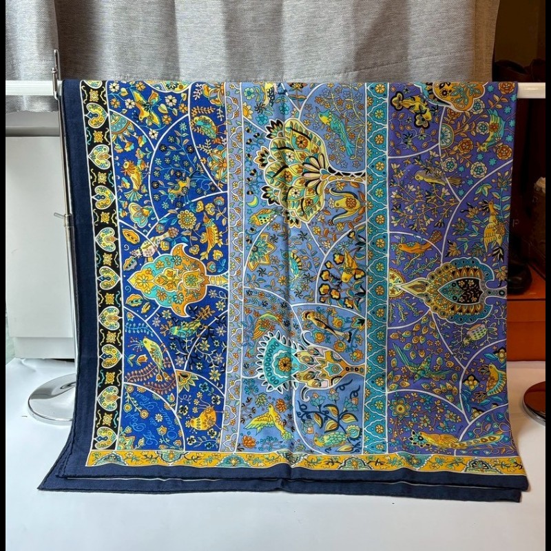 Hermes 藍紫色花鳥之國圍巾 Au Pays des Oiseaux Fleurs-0