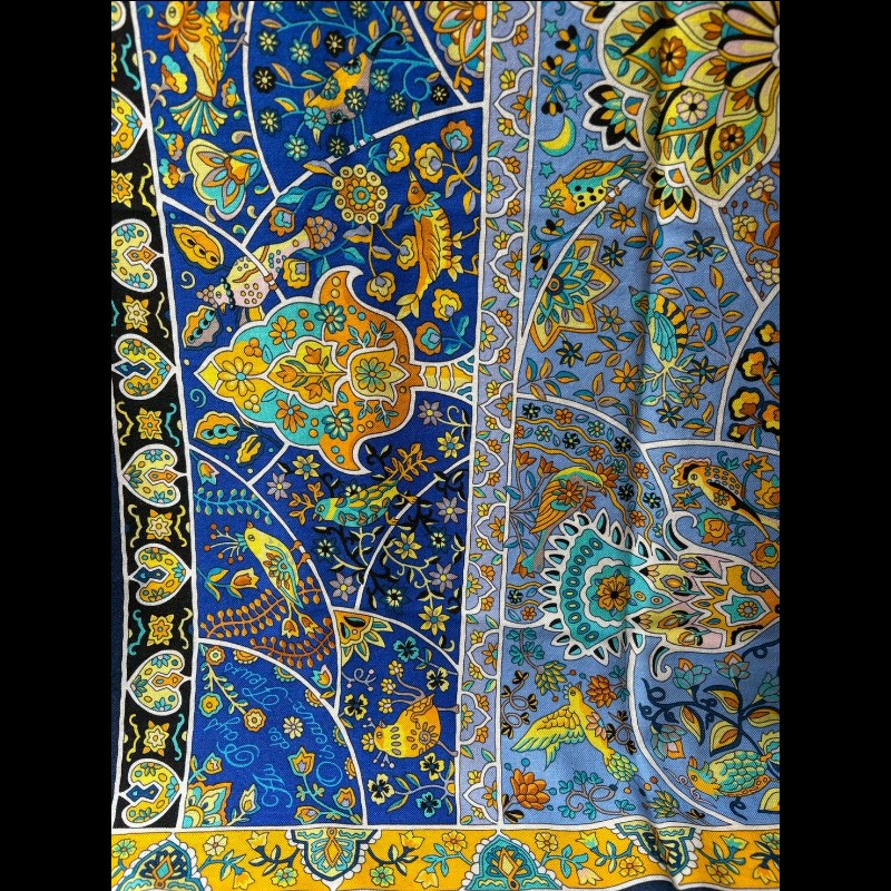 Hermes 藍紫色花鳥之國圍巾 Au Pays des Oiseaux Fleurs-2