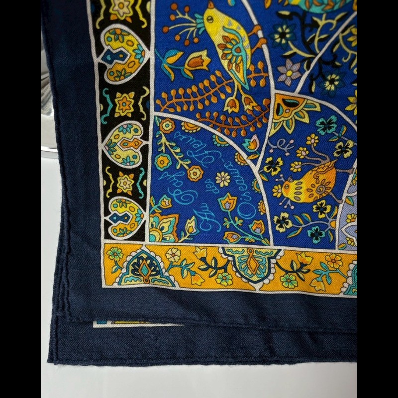 Hermes 藍紫色花鳥之國圍巾 Au Pays des Oiseaux Fleurs-4