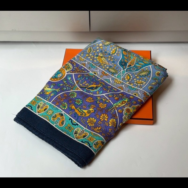 Hermes 藍紫色花鳥之國圍巾 Au Pays des Oiseaux Fleurs-5