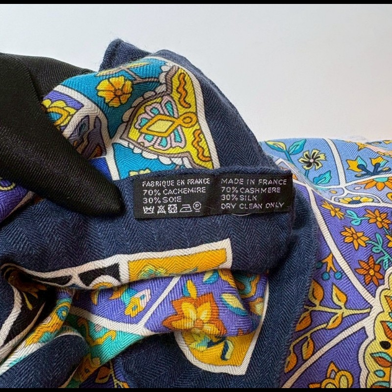 Hermes 藍紫色花鳥之國圍巾 Au Pays des Oiseaux Fleurs-7