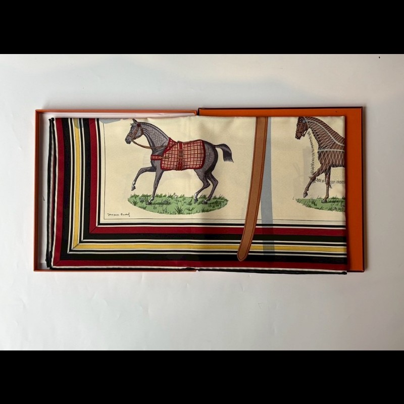 Hermes 米黃底百變戰馬圖絲巾 Couvertures et Tenues de Jour-6