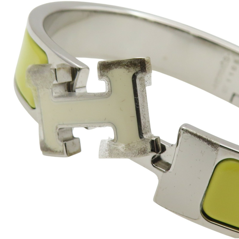 黃色琺瑯 銀色鍍金 Clic H 手環【HERMES 愛馬仕】-4