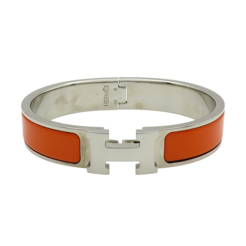 橘色琺瑯 銀色鍍金 Clic H 手環【HERMES 愛馬仕】