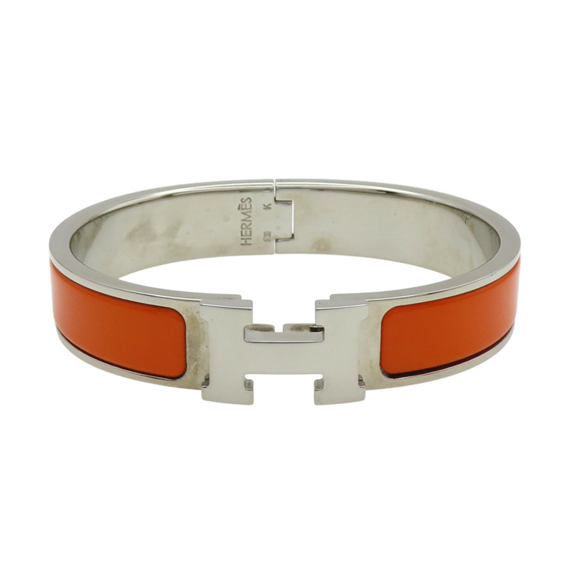 橘色琺瑯 銀色鍍金 Clic H 手環【HERMES 愛馬仕】-0