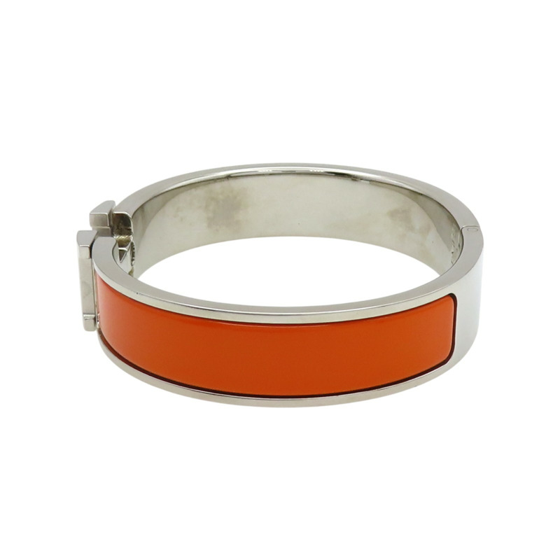 橘色琺瑯 銀色鍍金 Clic H 手環【HERMES 愛馬仕】-3