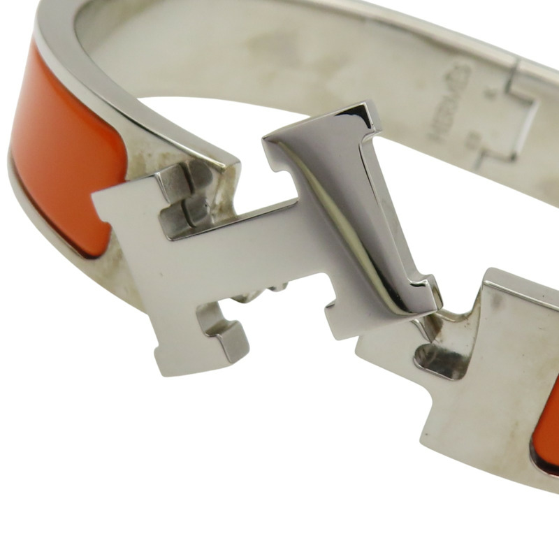 橘色琺瑯 銀色鍍金 Clic H 手環【HERMES 愛馬仕】-4