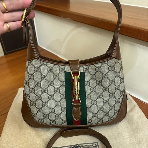 GUCCI 紅綠PVC咖邊賈姬包MM