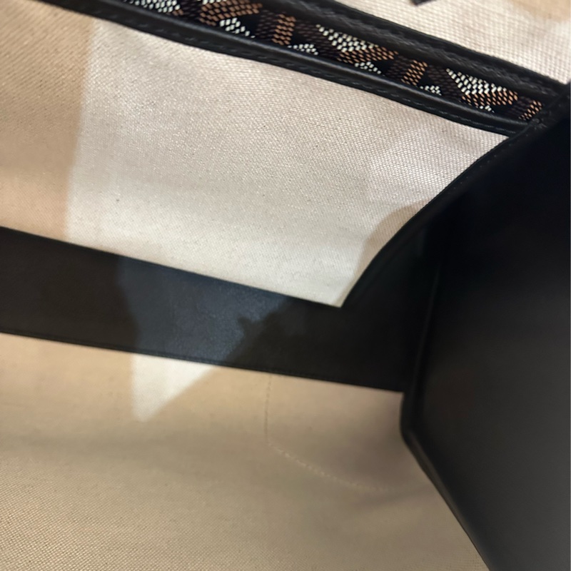 GOYARD 黑皮革咖PVC掀蓋手提包-10