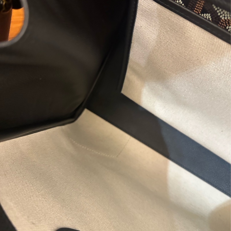 GOYARD 黑皮革咖PVC掀蓋手提包-11