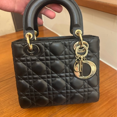 DIOR 黑羊皮淡金5*4黛妃包 超級便宜