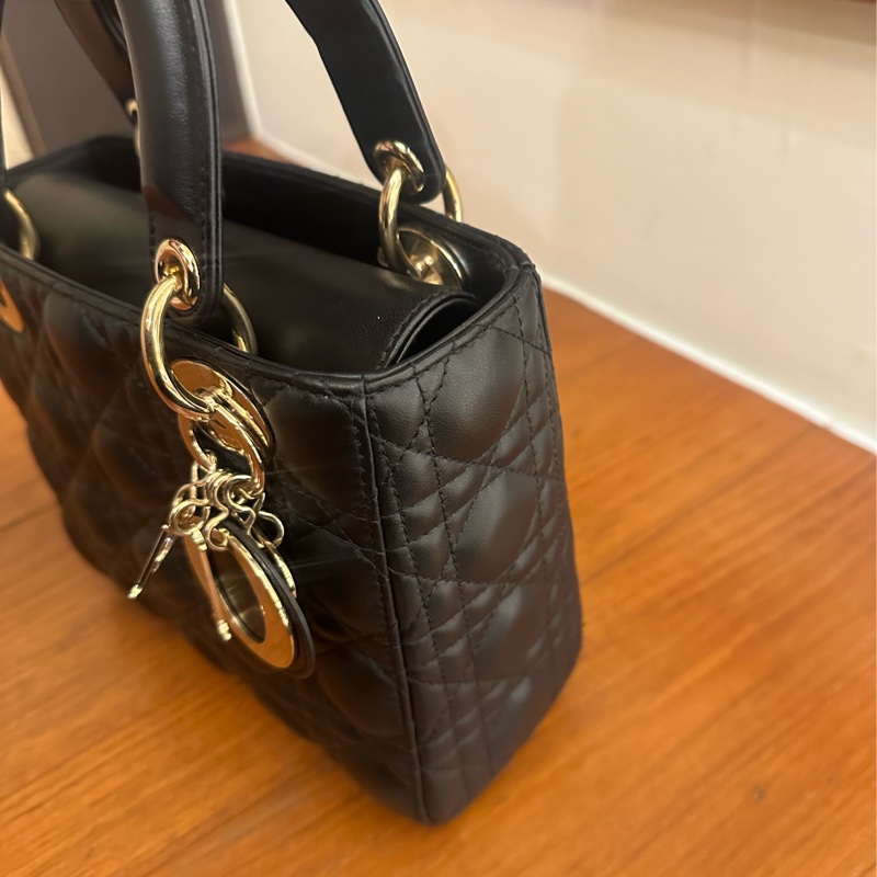 DIOR 黑羊皮淡金5*4黛妃包 超級便宜-1