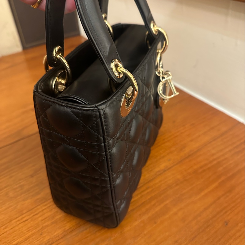 DIOR 黑羊皮淡金5*4黛妃包 超級便宜-2