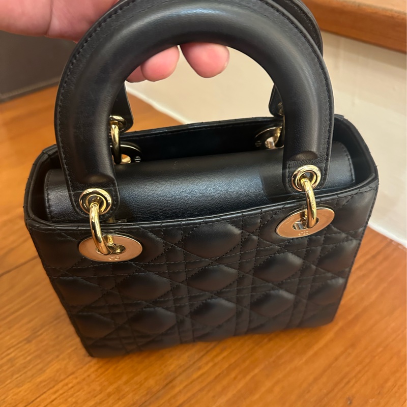 DIOR 黑羊皮淡金5*4黛妃包 超級便宜-4
