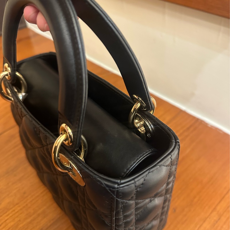 DIOR 黑羊皮淡金5*4黛妃包 超級便宜-5