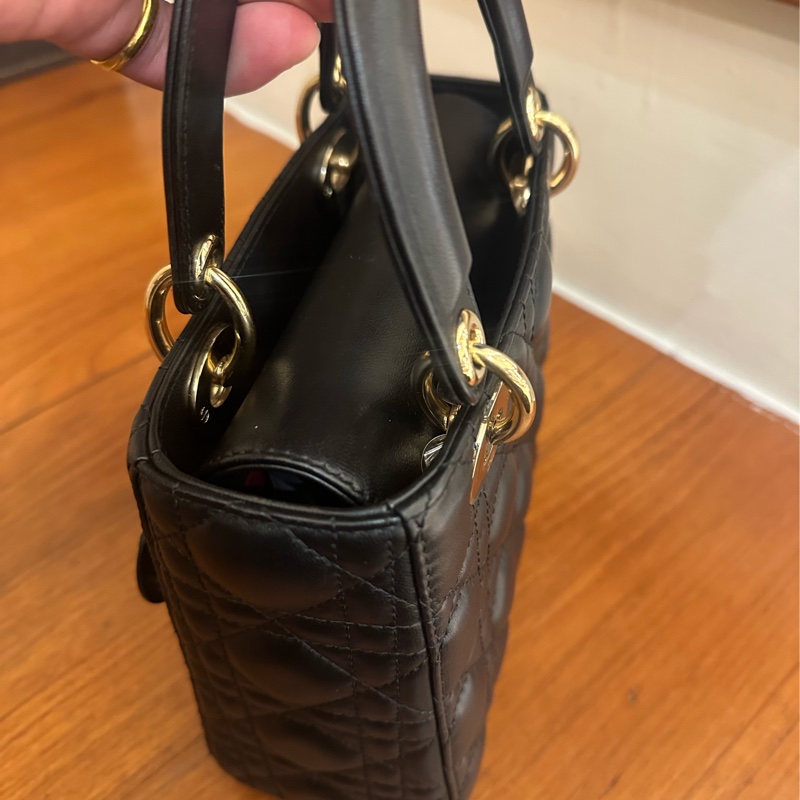 DIOR 黑羊皮淡金5*4黛妃包 超級便宜-6