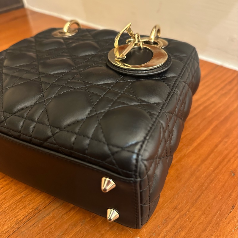 DIOR 黑羊皮淡金5*4黛妃包 超級便宜-7