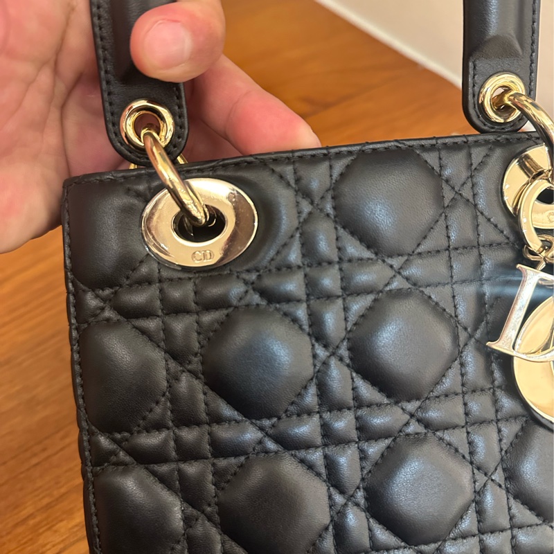 DIOR 黑羊皮淡金5*4黛妃包 超級便宜-10