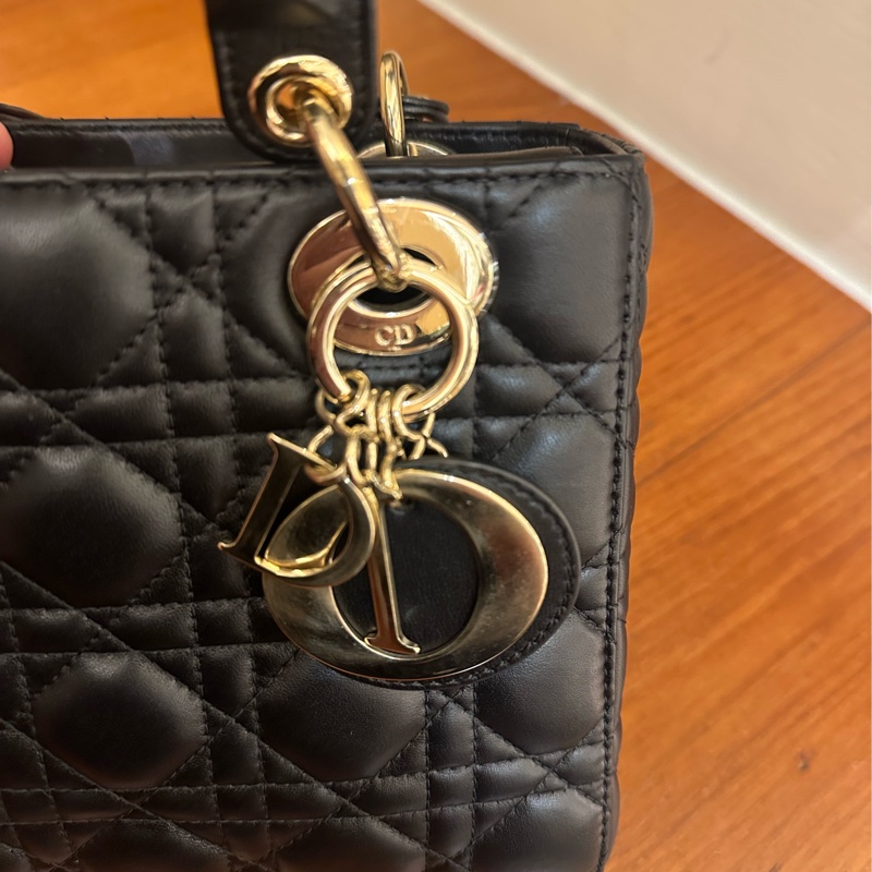 DIOR 黑羊皮淡金5*4黛妃包 超級便宜-12