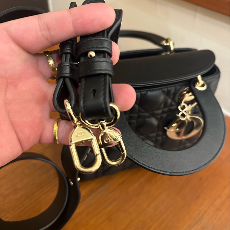 DIOR 黑羊皮淡金5*4黛妃包 超級便宜-14