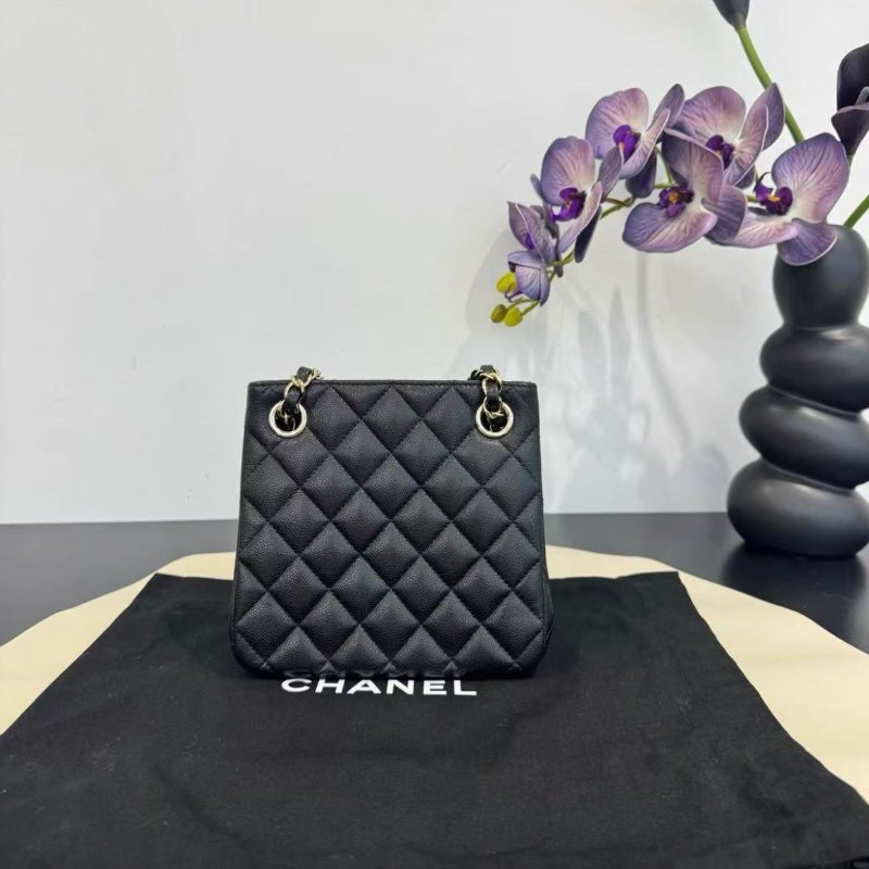 Chanel 23p黑金荔枝皮mini tote包 芯片款16*15 99新配件塵袋購證-5